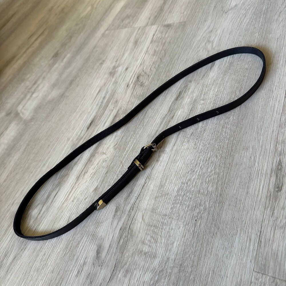 Black Leather Skinny Belt Silver Hardware & Tip Guard